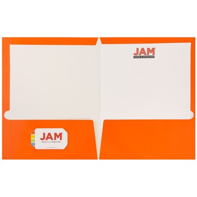 JAM Paper Laminated Two-Pocket Glossy Presentation Folders, Orange, 50/Box (385GORC)