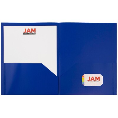 JAM Paper Plastic POP 2-Pocket Portfolio Folder, Deep Blue, 6/Pack (382Ebud)