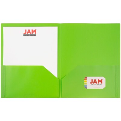 JAM Paper 2-Pocket PlasticFolders, Lime Green, 6/Pack (382Eligrd)