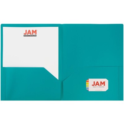 JAM Paper POP Two-Pocket Plastic Folders, Teal, 96/Pack (382ETEB)