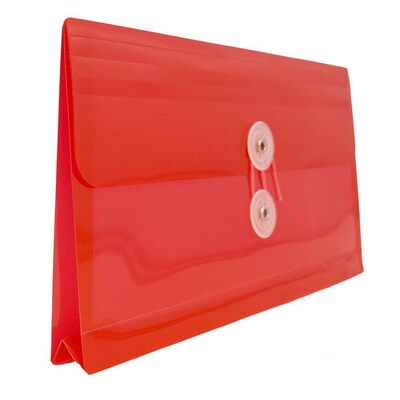 JAM Paper® Plastic Envelopes with Button and String Tie Closure, #10 Business Booklet, 5.25 x 10, Red, 12/Pack (921B1RE)