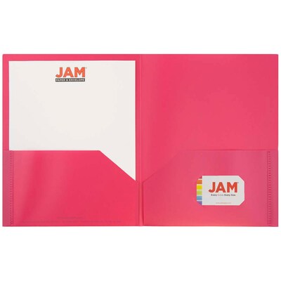 JAM Paper POP 2-Pocket Plastic Folders, Fuchsia Hot Pink, 6/Pack (382Efud)