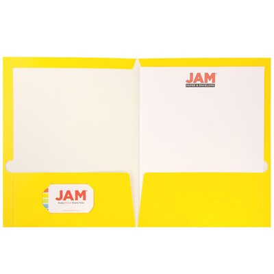 JAM Paper® Laminated Two-Pocket Glossy Presentation Folders, Yellow, 6/Pack (385GYEA)