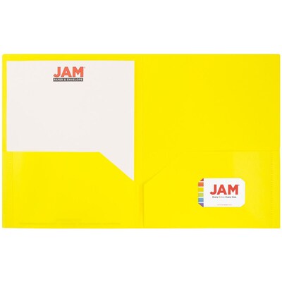 JAM Paper POP 2-Pocket Plastic Folder, Yellow, 6/Pack (382Eyed)