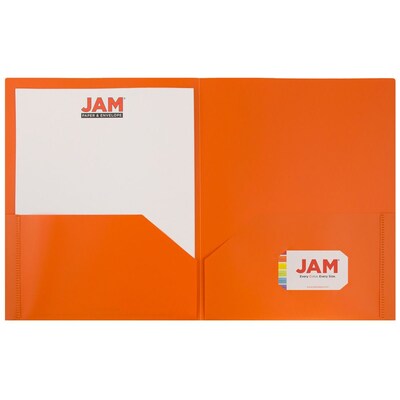 JAM Paper POP Two-Pocket Plastic Folders, Orange, 96/Pack (382EORB)