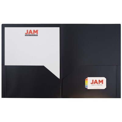 JAM Paper POP Two-Pocket Plastic Folders, Black, 6/Pack (382Ebld)