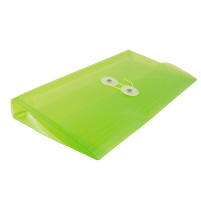 JAM Paper® #10 Plastic Envelopes with Button and String Tie Closure, 5 1/4 x 10, Lime Green Poly. 12/pack (921B1LI)