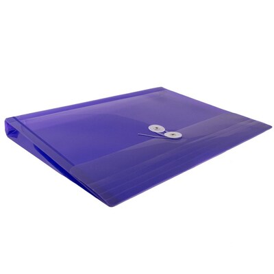 JAM Paper® Plastic Envelopes with Button and String Tie Closure, Letter Booklet, 9.75 x 13, Purple, 12/Pack (218B1PU)