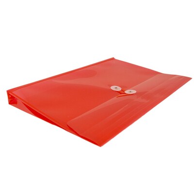 JAM Paper® Plastic Envelopes with Button and String Tie Closure, Letter Booklet, 9.75 x 13, Red Poly, 12/pack (218B1RE)