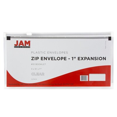 JAM Paper® #10 Plastic Envelopes with Zip Closure, 5 x 10, Clear Poly, 12/pack (921Z1CL)