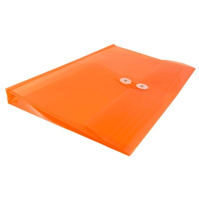 JAM Paper® Plastic Envelopes with Button and String Tie Closure, Letter Booklet, 9.75 x 13, Orange Poly, 12/pack (218B1OR)