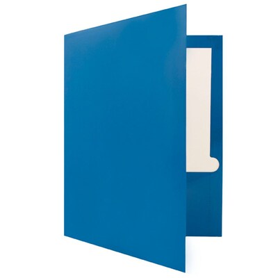 JAM Paper® Laminated Two-Pocket Glossy Presentation Folders, Blue, Bulk 50/Box (385GBUC)