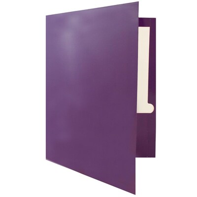 JAM Paper® Laminated Two-Pocket Glossy Presentation Folders, Purple, 25/Pack (385GPUD)