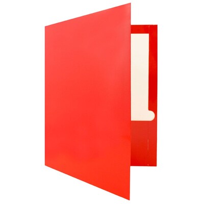 JAM Paper® Laminated Two-Pocket Glossy Presentation Folders, Red, Bulk 50/Box (385GREC)