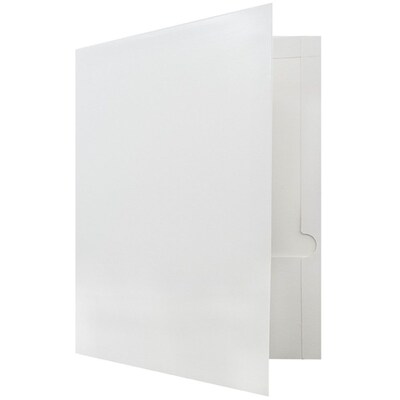 JAM Paper® Laminated Two-Pocket Glossy Presentation Folders, White, 25/Pack (385GWHD)
