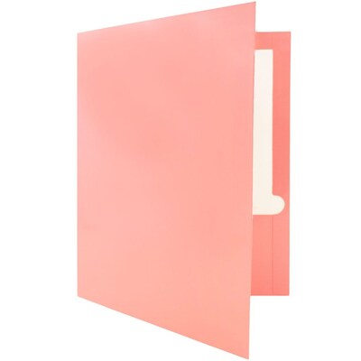 JAM Paper® Laminated Two-Pocket Glossy Presentation Folders, Baby Pink, 6/Pack (31225348U)