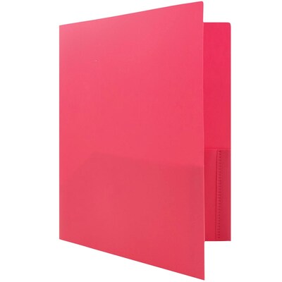 JAM Paper POP Two-Pocket Plastic Folders, Fuchsia Hot Pink, 96/Pack (86524PIB)