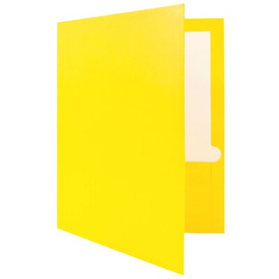 JAM Paper® Laminated Two-Pocket Glossy Presentation Folders, Yellow, 6/Pack (385GYEA)
