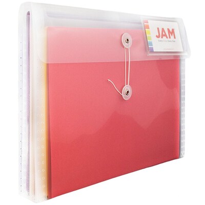 JAM Paper® Plastic 2 Divider Envelopes, Button String Tie Closure, Letter Booklet, 10.5 x 11.75 x1.5, Clear Poly, 12/pk (JSF228)