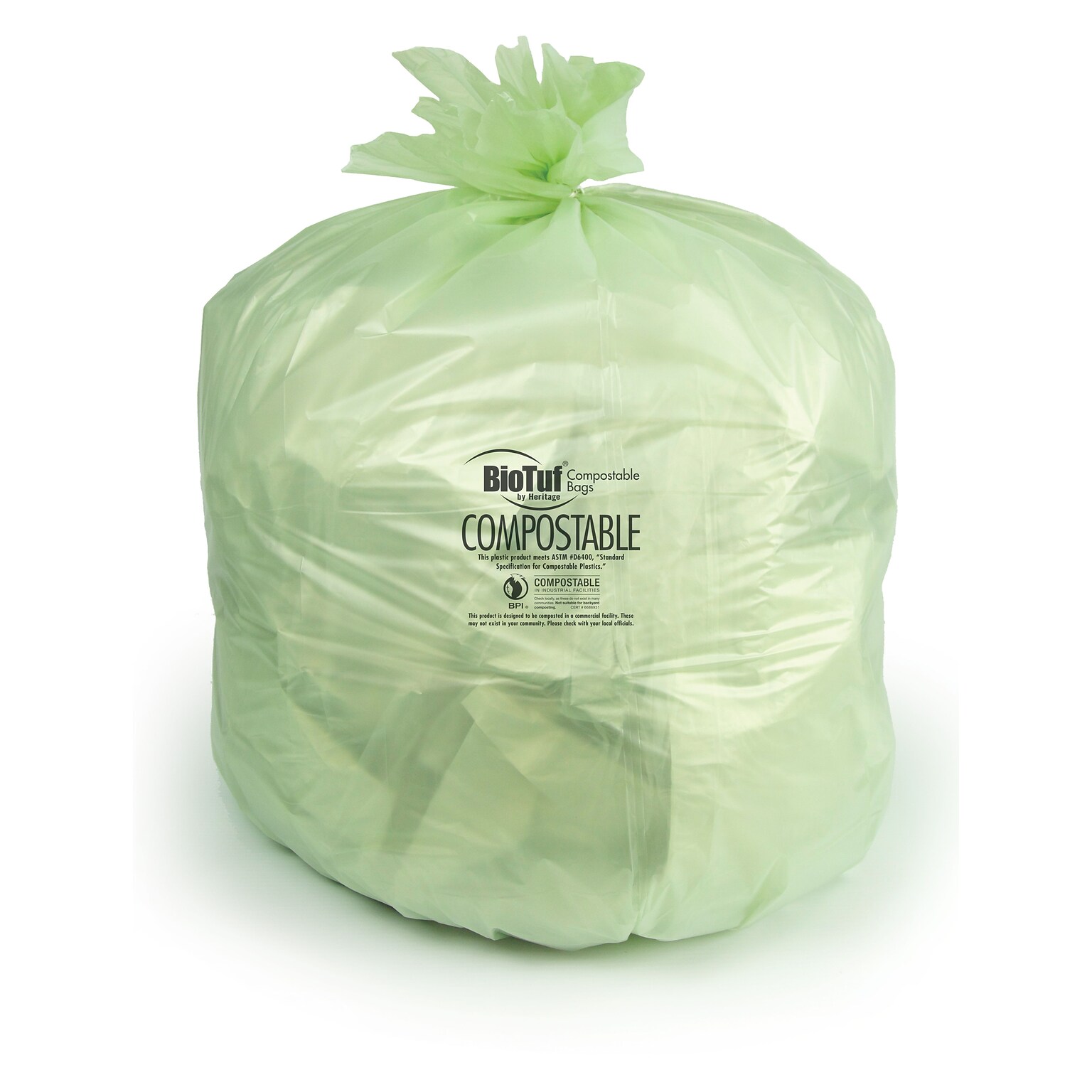 BioTuf 30 Gallon Compostable Industrial Trash Bag, 28 x 45, Low Density, 1 Mil, Light Green, 5 Rolls (Y5645YE R01)