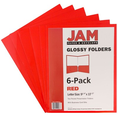 JAM Paper Glossy 2-Pocket Portfolio Folder, Red, 6/Pack (385Grea)