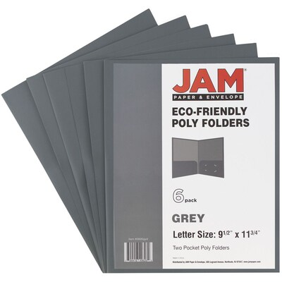 JAM Paper Plastic POP 2-Pocket Portfolio Folder, Gray, 6/Pack (382Egyd)