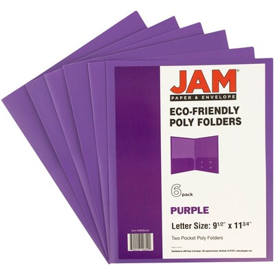 JAM Paper POP Two-Pocket Plastic Folders, Purple, 6/Pack (382Epud)