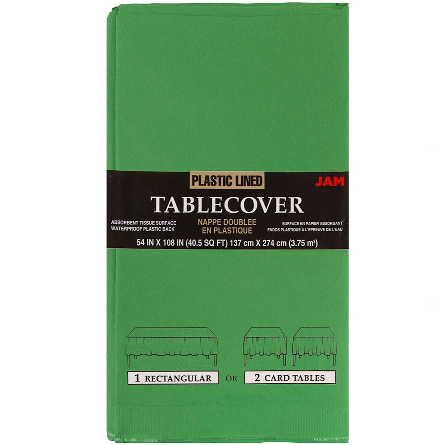 JAM Paper® Paper Table Cover with Plastic Lining, Green Tablecloth, Sold Individually (291329699)