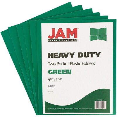 JAM Paper Heavy Duty 2-Pocket Folder, Green, 6/Pack (383hgrd)