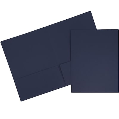 JAM Paper Premium Matte Colored Cardstock Two-Pocket Presentation Folders, Navy Blue, 100/Box (16662