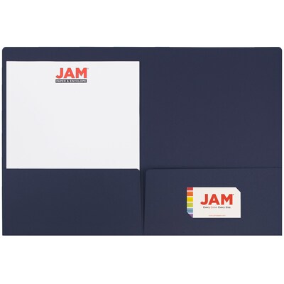 JAM Paper Premium Matte Colored Cardstock Two-Pocket Presentation Folders, Navy Blue, 100/Box (166628415C)