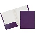 JAM Paper® Laminated Two-Pocket Glossy Folders with Metal Prongs Fastener Clasps, Purple, 6/Pack (385GCPUA)