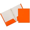 JAM Paper® 2 Pocket Laminated Glossy School Folders with Tang Fastener Clips, Orange, Sold Individually (385GCOR)