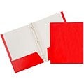 JAM Paper® Laminated Two-Pocket Glossy Folders with Metal Prongs Fastener Clasps, Red, Bulk 50/Box (385GCREC)