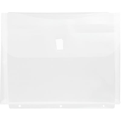 JAM Paper® Plastic 3 Hole Punch Binder Envelopes, Hook & Loop Closure, 1 Expansion, Clear, 12/Pack