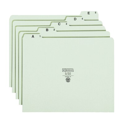 Smead® 100% Recycled Pressboard 5-Tab Filing Guides, Plain Tab (A-Z), Letter, Gray/Green, 25/St (50376)