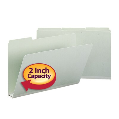 Smead Heavy Duty Pressboard File Folder, 1/3-Cut Tab, 2" Expansion, Legal Size, Gray/Green, 25/Box (18234)