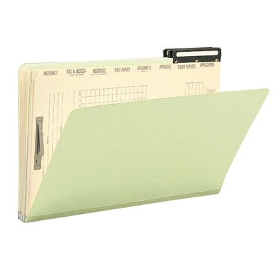 Smead Heavy Duty Pressboard Mortgage File Folder, 2/5 Cut Right Position Flat Metal Tab, Legal Size, Green, 10/Box (78208)