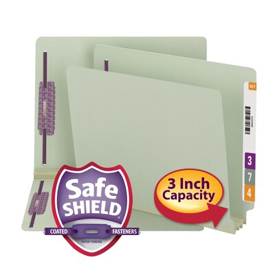 Smead End Tab Classification Folders with SafeSHIELD Fasteners, Letter Size, Gray/Green, 25/Box (34725)