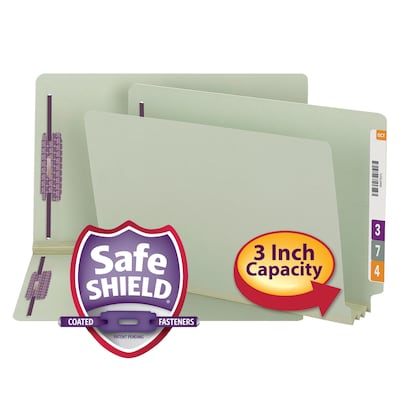 Smead End Tab Classification Folders with SafeSHIELD Fasteners, Legal Size, Gray/Green, 25/Box (37725)