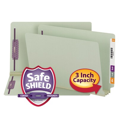 Smead End Tab Classification Folders with SafeSHIELD Fasteners, Legal Size, Gray/Green, 25/Box (37725)