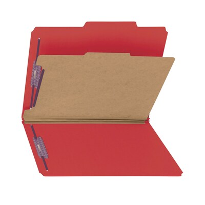Smead Classification Folders with SafeSHIELD Fasteners, 2" Expansion, Letter Size, 1 Divider, Bright Red, 10/Box (13731)