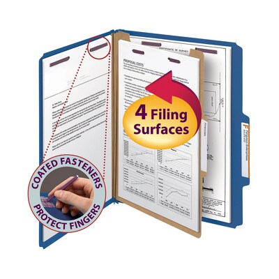 Smead Classification Folders with SafeSHIELD Fasteners, 2" Expansion, Letter Size, 1 Divider, Dark Blue, 10/Box (13732)