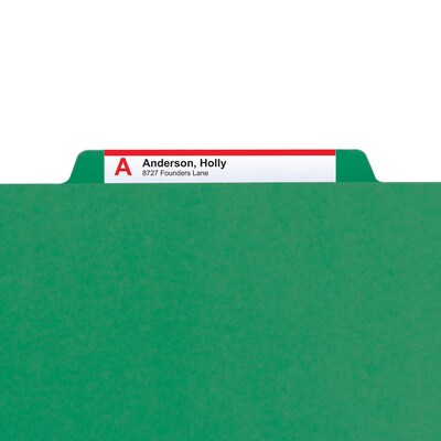 Smead Pressboard Classification Folders with SafeSHIELD Fasteners, 2" Expansion, Letter Size, 1 Divider, Green, 10/Box (13733)