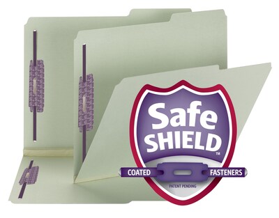 Smead SafeSHIELD® Recycled Heavy Duty Pressboard Classification Folder, 1" Expansion, Letter Size, Gray/Green, 25/Box (14980)
