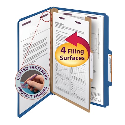 Smead 50% Recycled Pressboard Classification Folders, Legal Size, 1 Divider, Dark Blue, 10/Box (18732)
