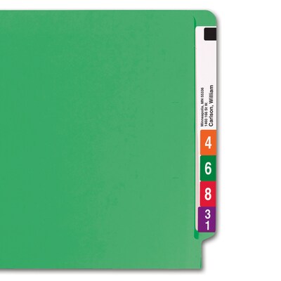 Smead Colored End Tab File Folder, Shelf-Master Reinforced Straight-Cut Tab, Letter Size, Green, 100/Box (25110)