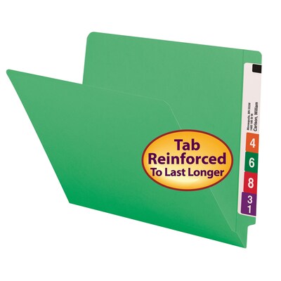 Smead Colored End Tab File Folder, Shelf-Master Reinforced Straight-Cut Tab, Letter Size, Green, 100/Box (25110)