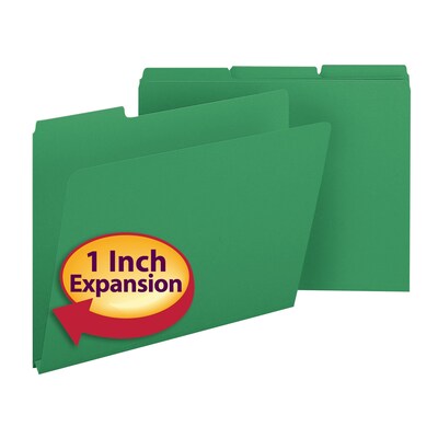 Smead Pressboard File Folders, 1/3-Cut Tab, 1" Expansion, Letter Size, Green, 25/Box (21546)