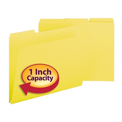 Smead Pressboard File Folders, 1/3-Cut Tab, 1" Expansion, Letter Size, Yellow, 25/Box (21562)